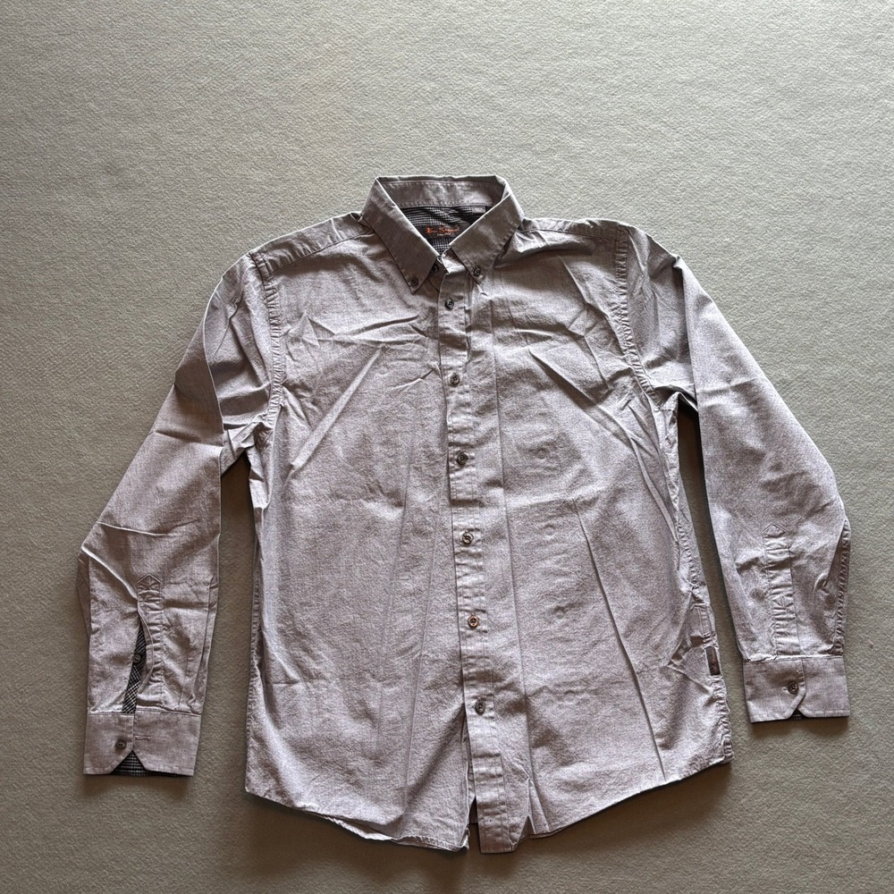 Ben Sherman Mens Long Sleeve Button Down Shirt Gray‎ Cotton Size L Skinhead Oi